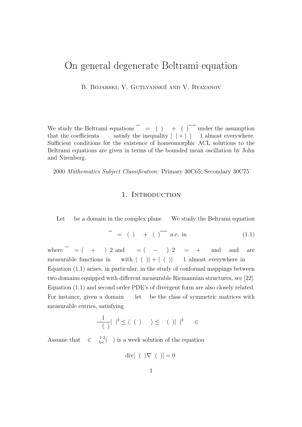 On General Degenerate Beltrami Equation