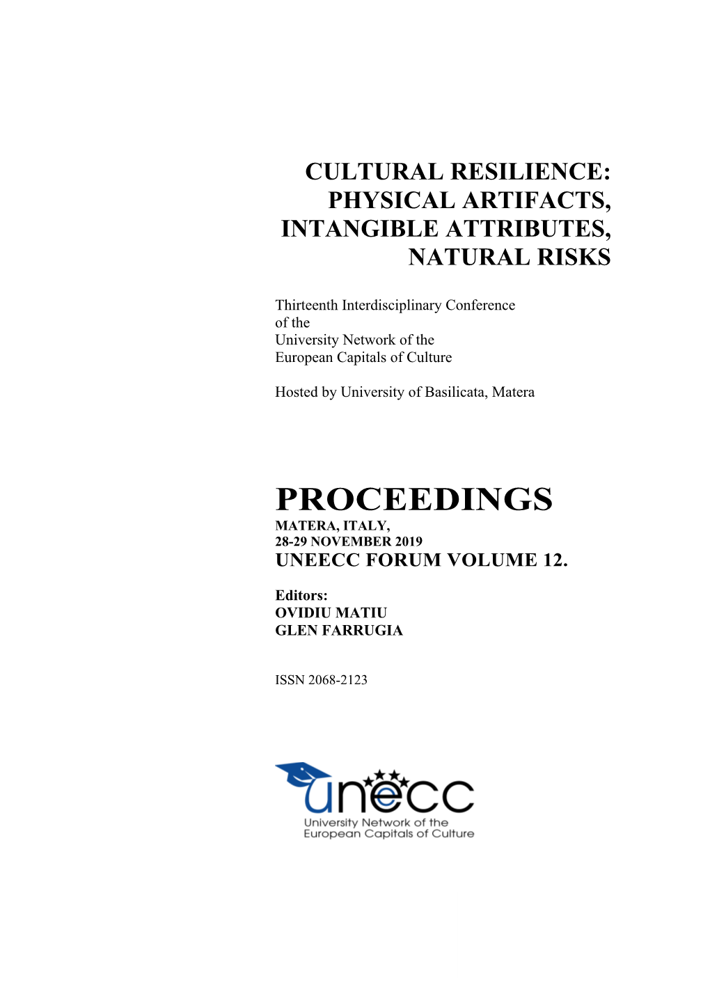 Proceedings Matera, Italy, 28-29 November 2019 Uneecc Forum Volume 12