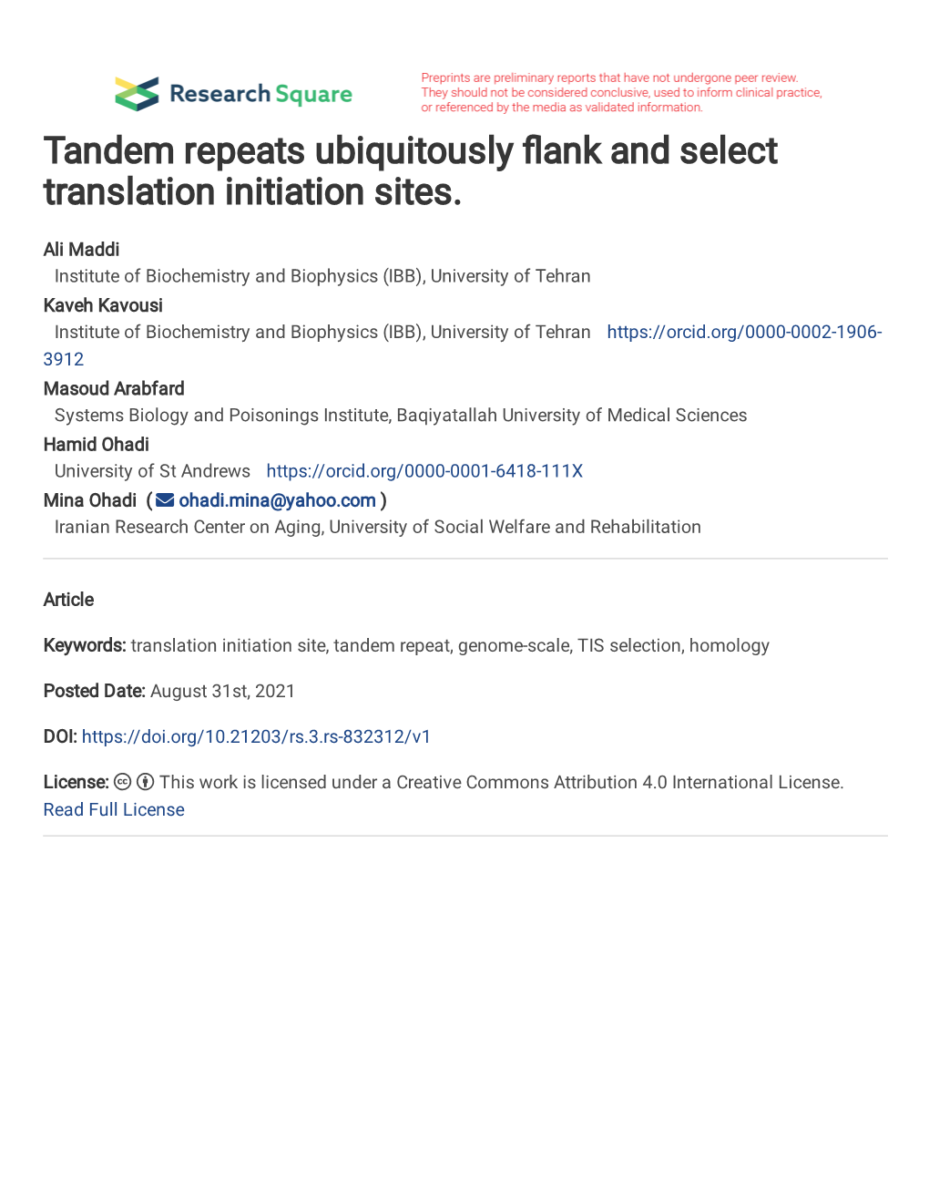 Tandem Repeats Ubiquitously Ank and Select Translation Initiation Sites