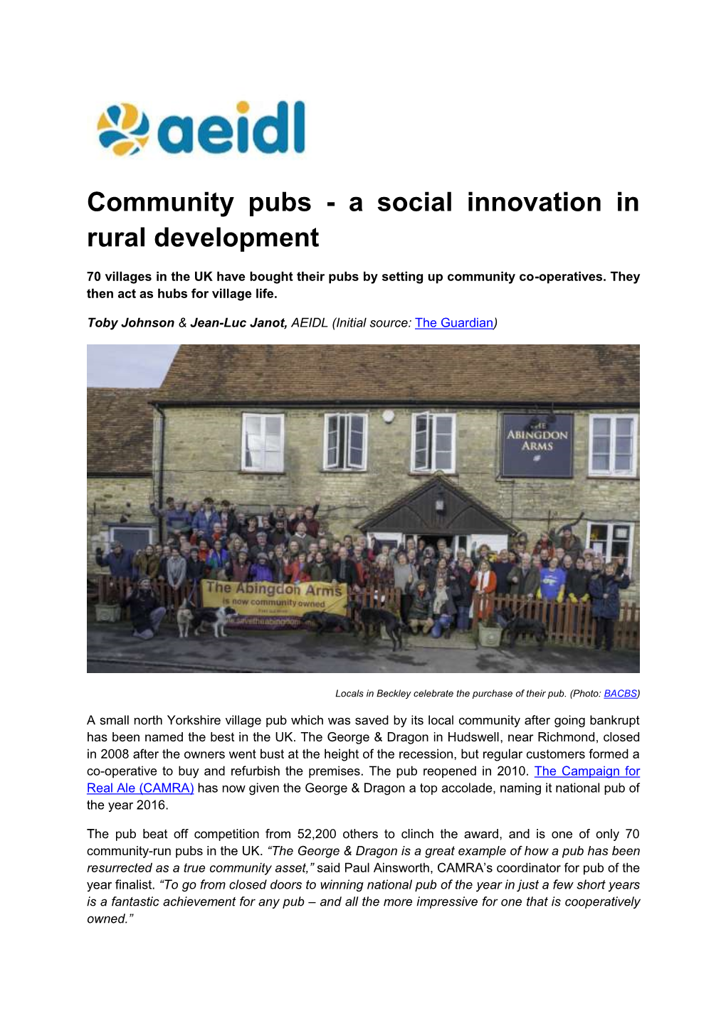 Community Pubs - a Social Innovation in Rural Development