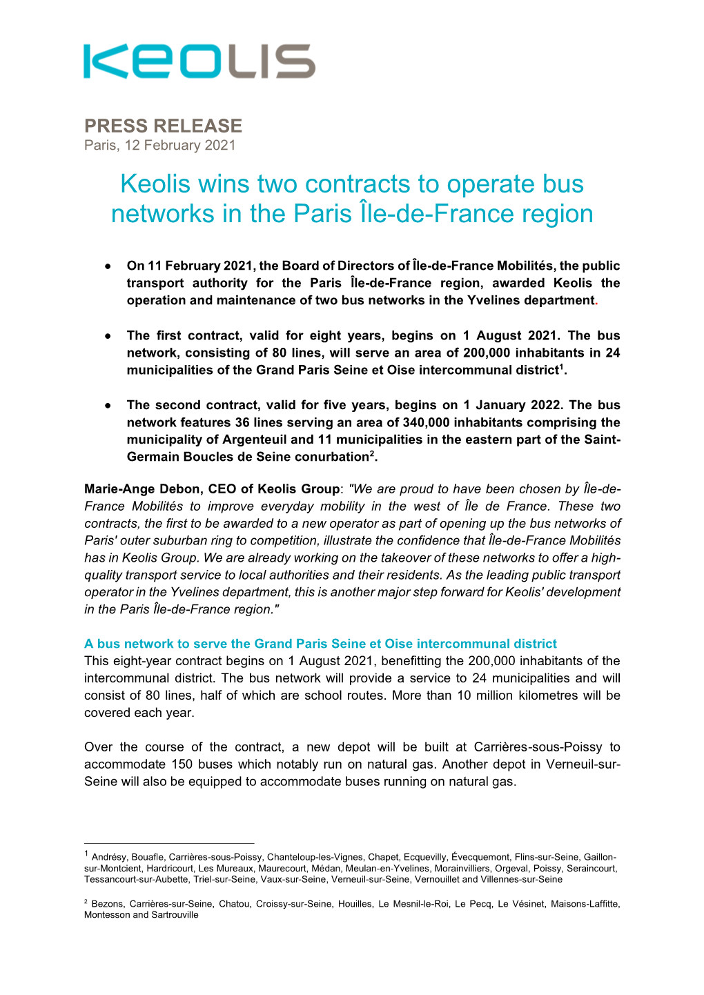 Keolis Wins Two Contracts to Operate Bus Networks in the Paris Île-De-France Region