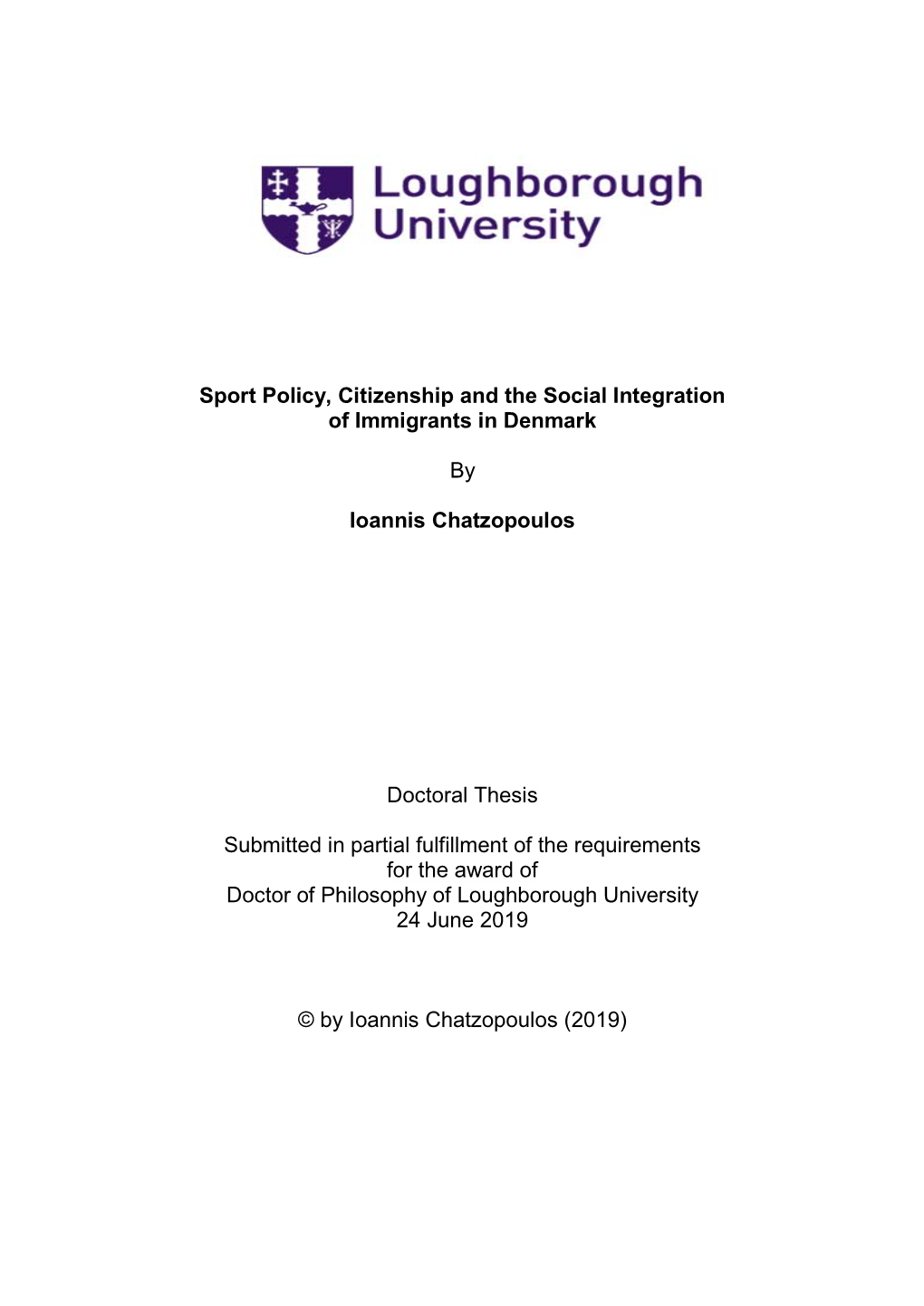 Sport Policy, Citizenship and the Social Integration of Immigrants in Denmark