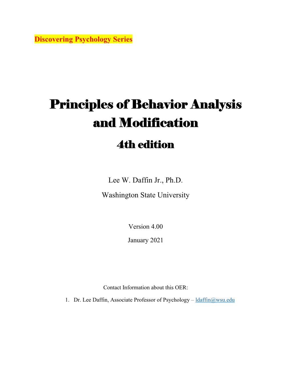 Principles of Behavior Analysis and Modification 4Th Edition