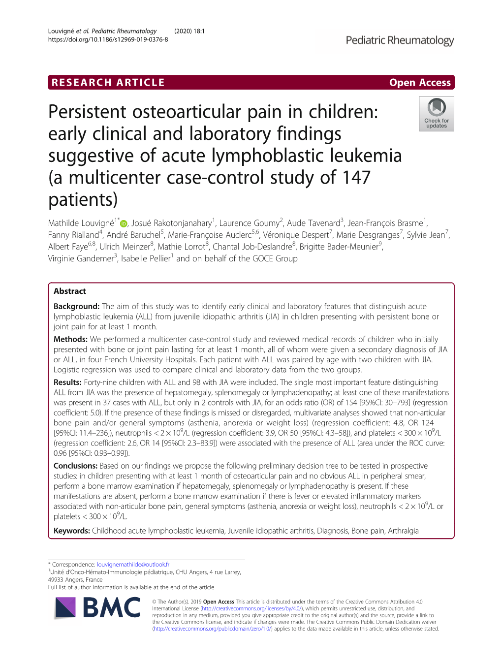 Persistent Osteoarticular Pain in Children