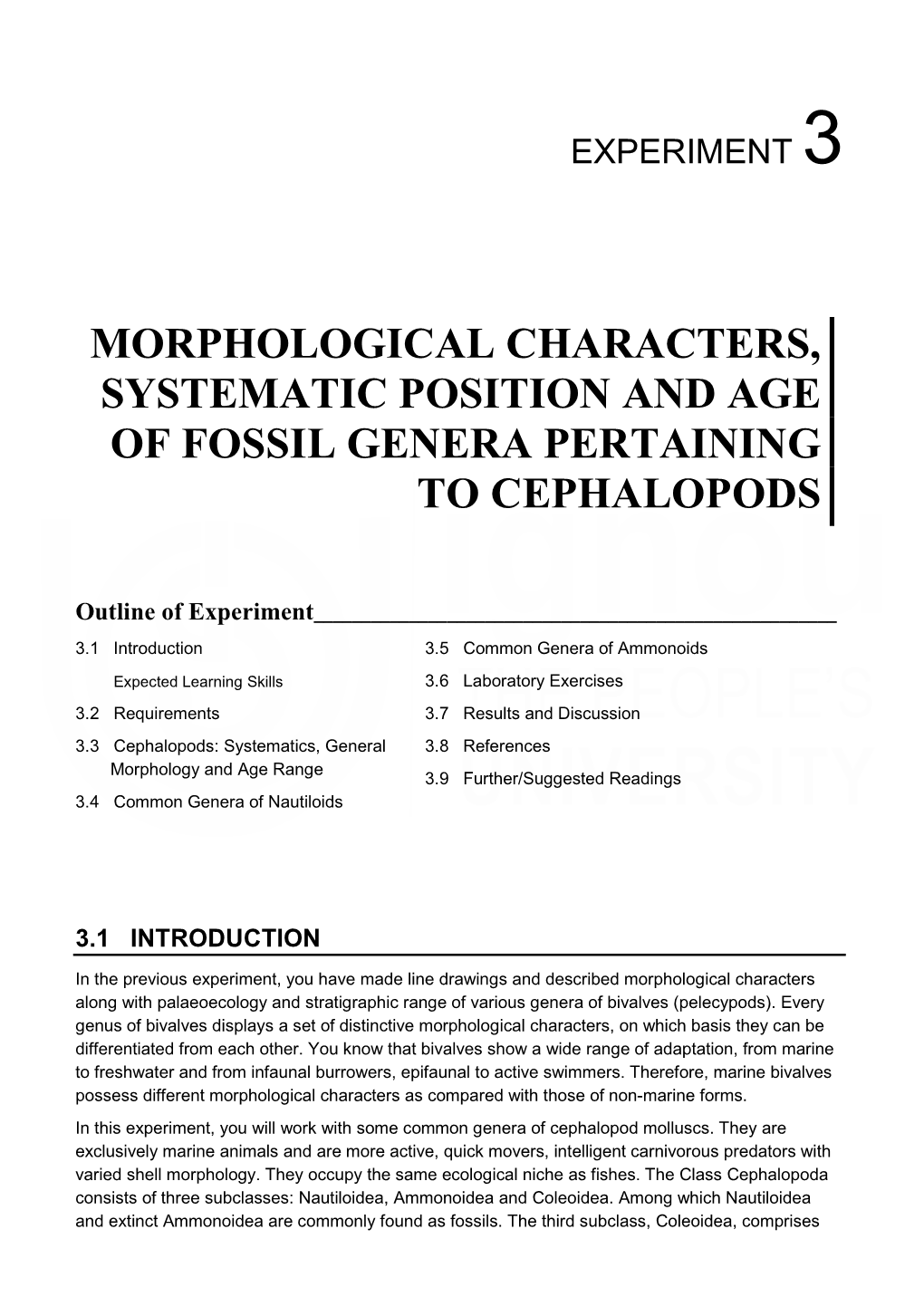 Morphological Characters, Systematic Position and Age of Fossil Genera Pertaining to Cephalopods