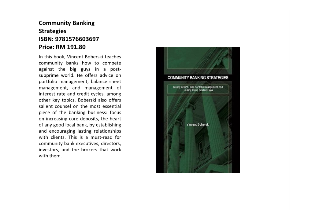 Community Banking Strategies ISBN