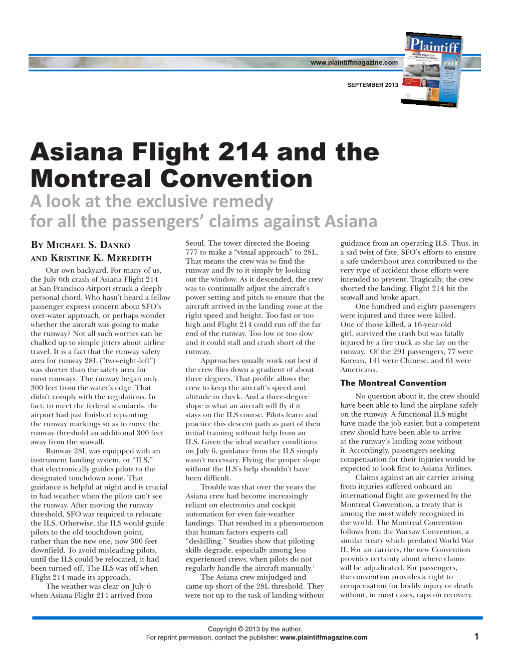 Asiana Flight 214 and the Montreal Convention Plaintiff Magazine