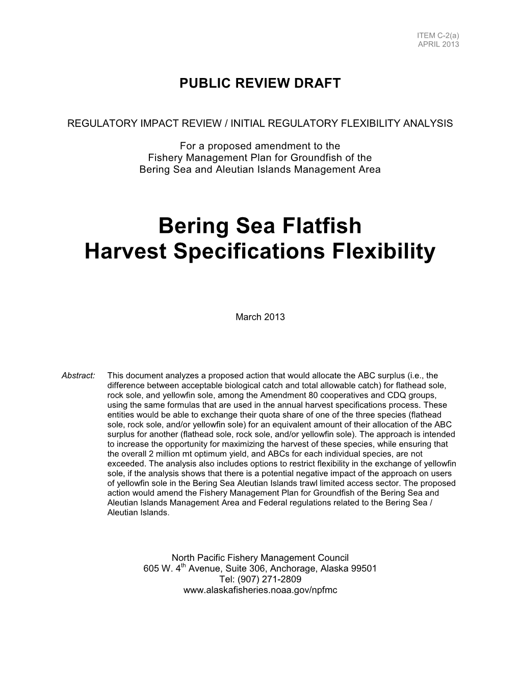 BSAI Flatfish Specifications Flexibility