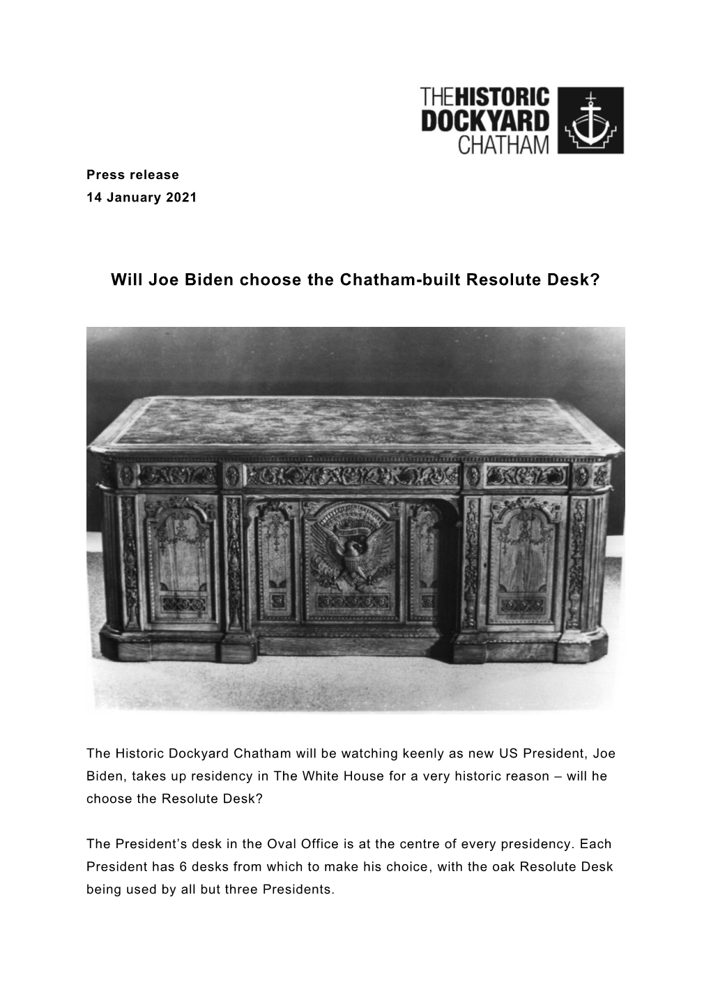 Will Joe Biden Choose the Chatham-Built Resolute Desk?