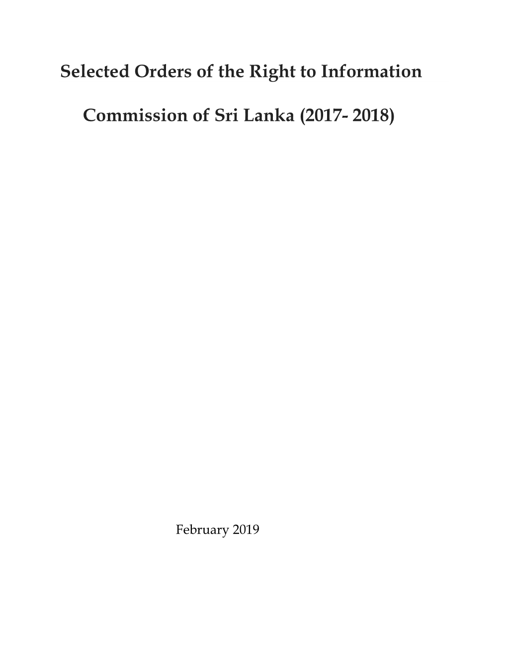 Selected Orders of the RTI Commission 2017-2018