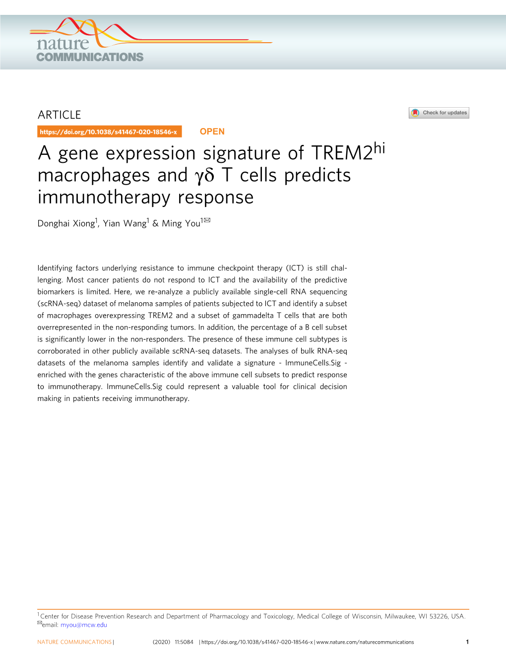 A Gene Expression Signature of Trem2hi Macrophages and Î³Î´ T