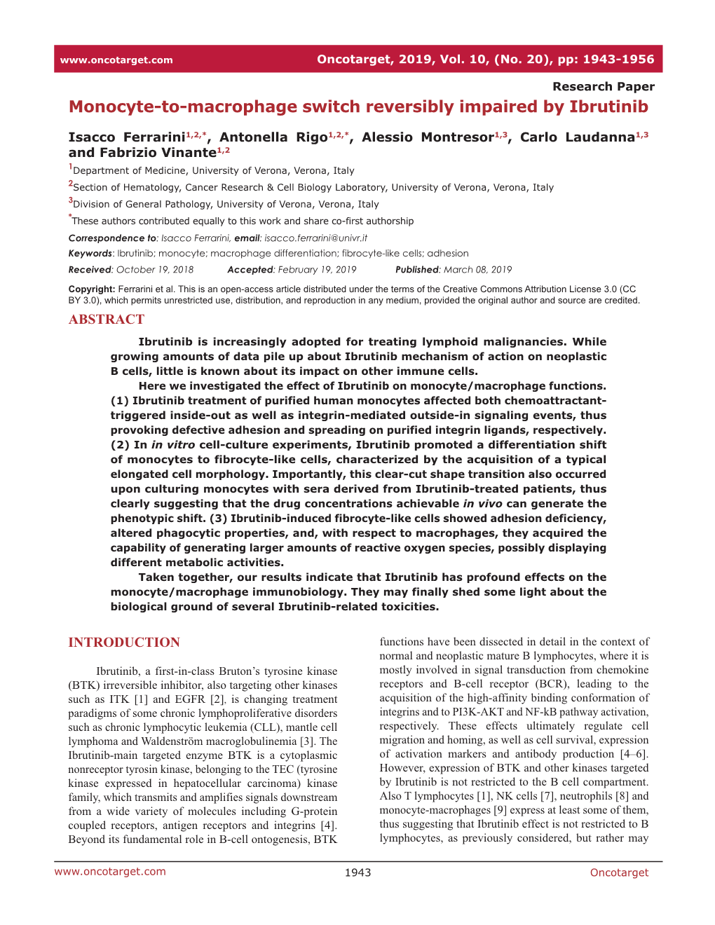 Monocyte-To-Macrophage Switch Reversibly Impaired by Ibrutinib