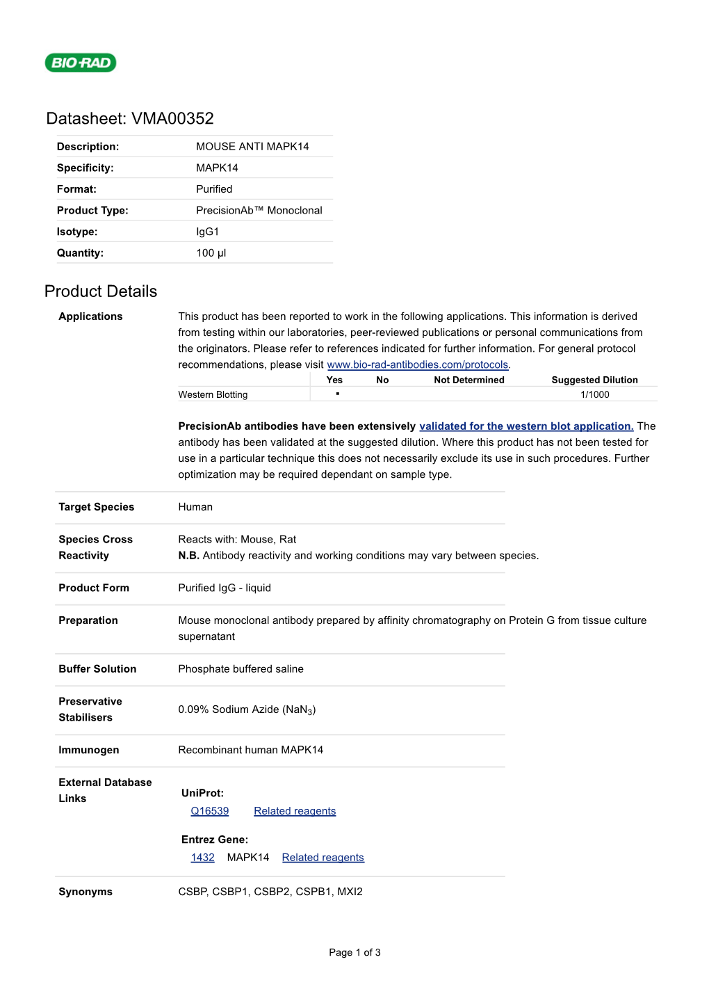 Datasheet: VMA00352 Product Details