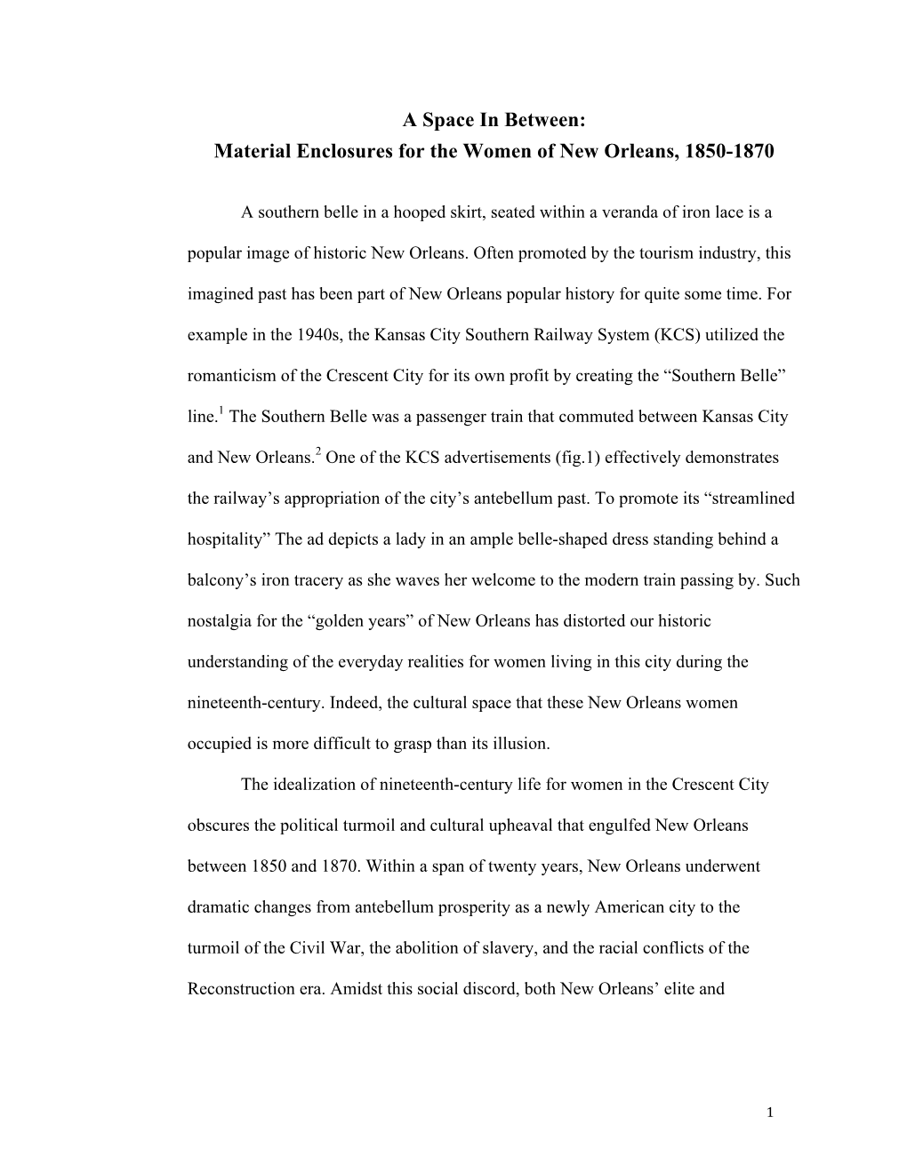 A Space in Between: Material Enclosures for the Women of New Orleans, 1850-1870