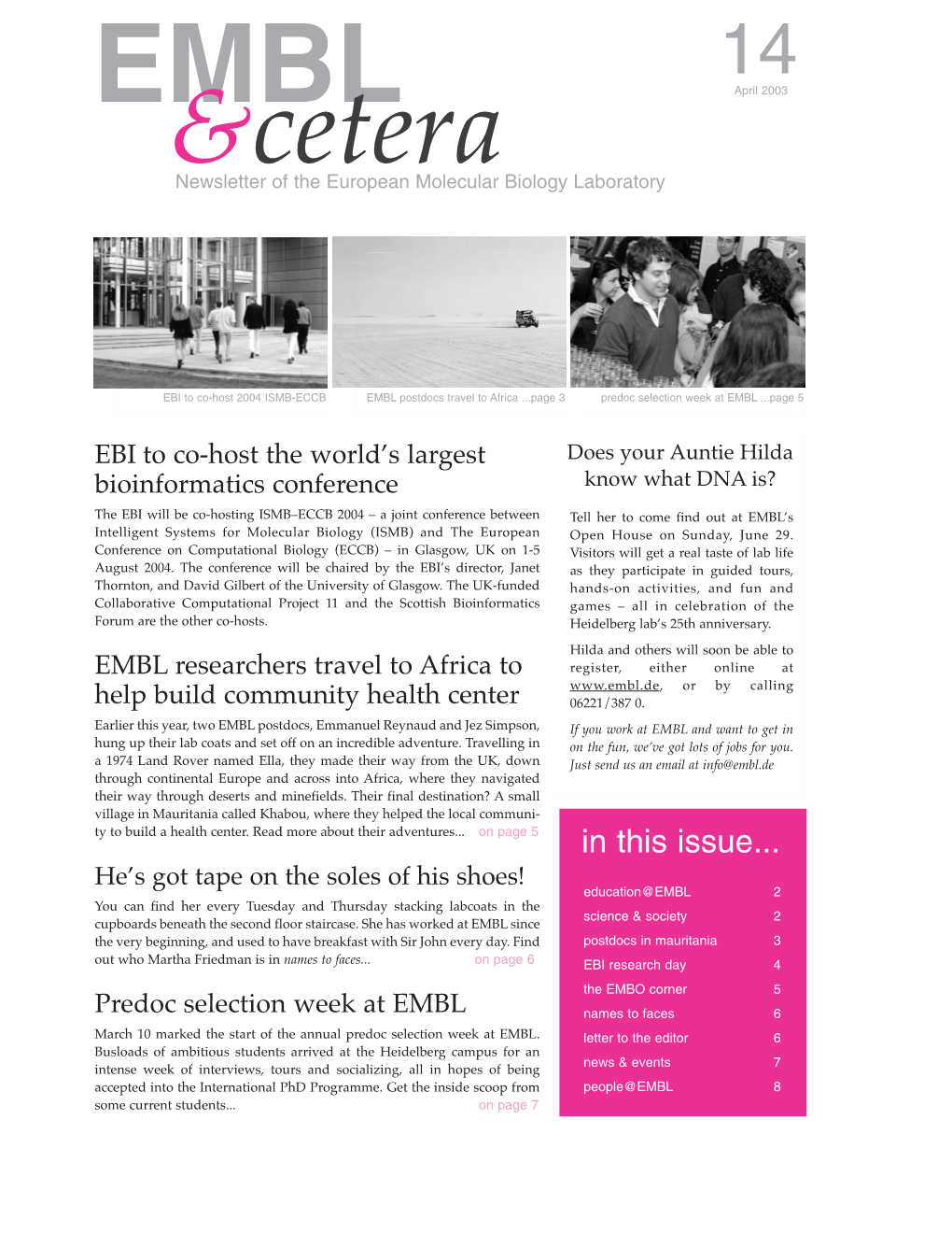 EMBL April 2003 &Cetera Newsletter of the European Molecular Biology Laboratory