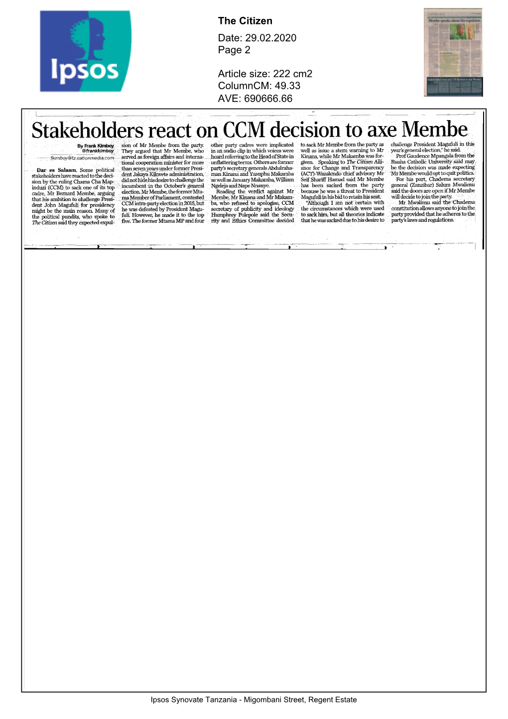 Stakeholders React on CCM Decision to Axe Membe