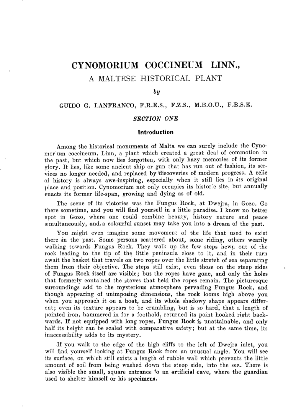 CYNOMORIUM COCCINEUM LINN., a MALTESE HISTORICAL PLANT By