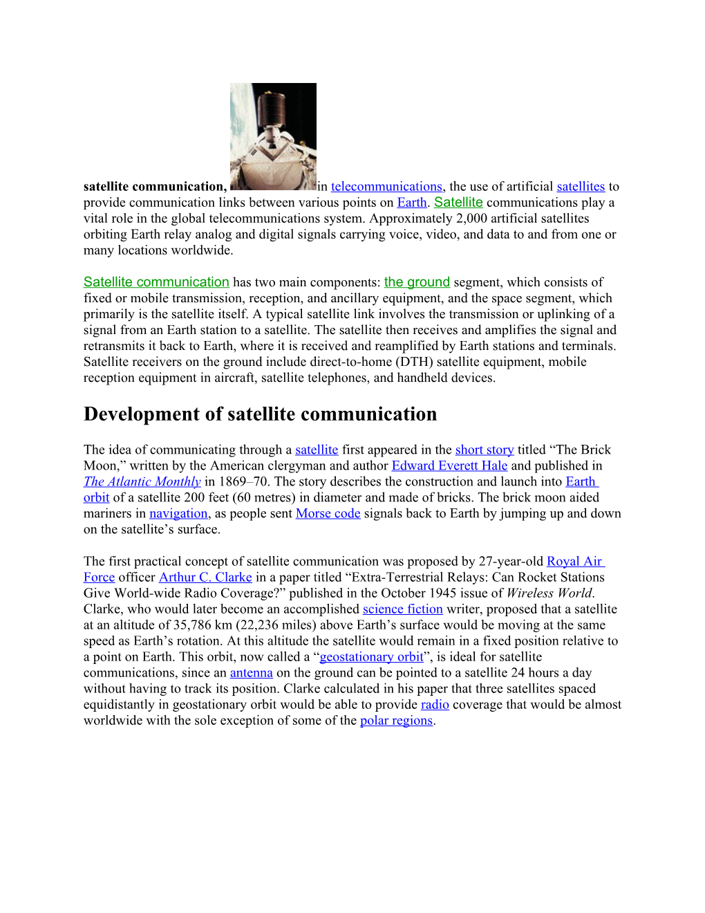 Development of Satellite Communication