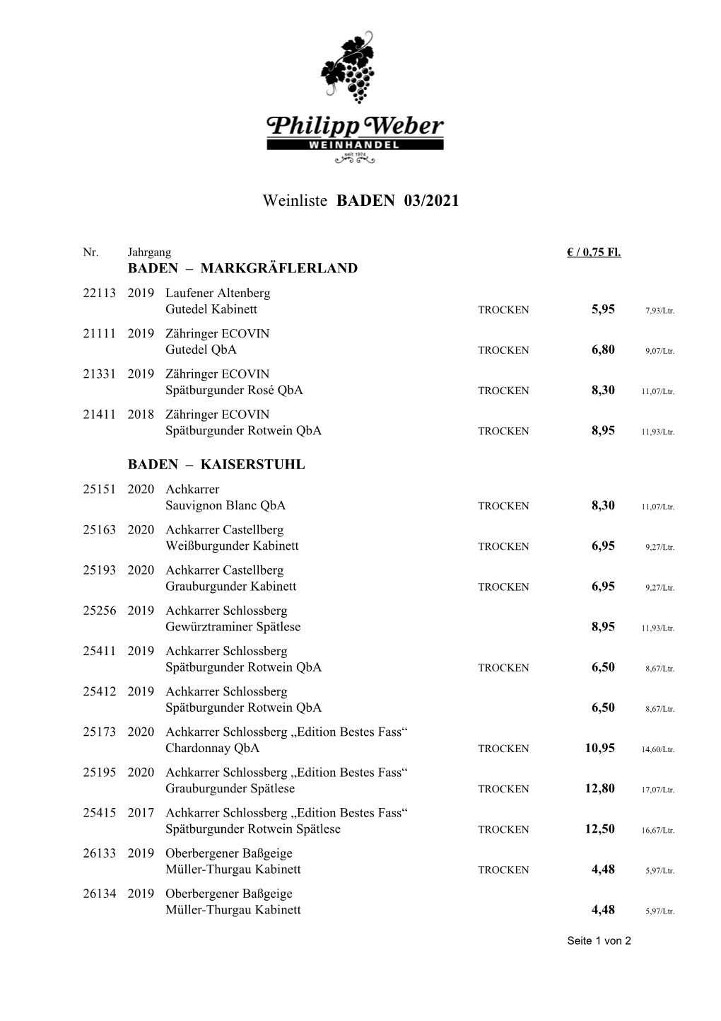 Weinliste BADEN 07/1996