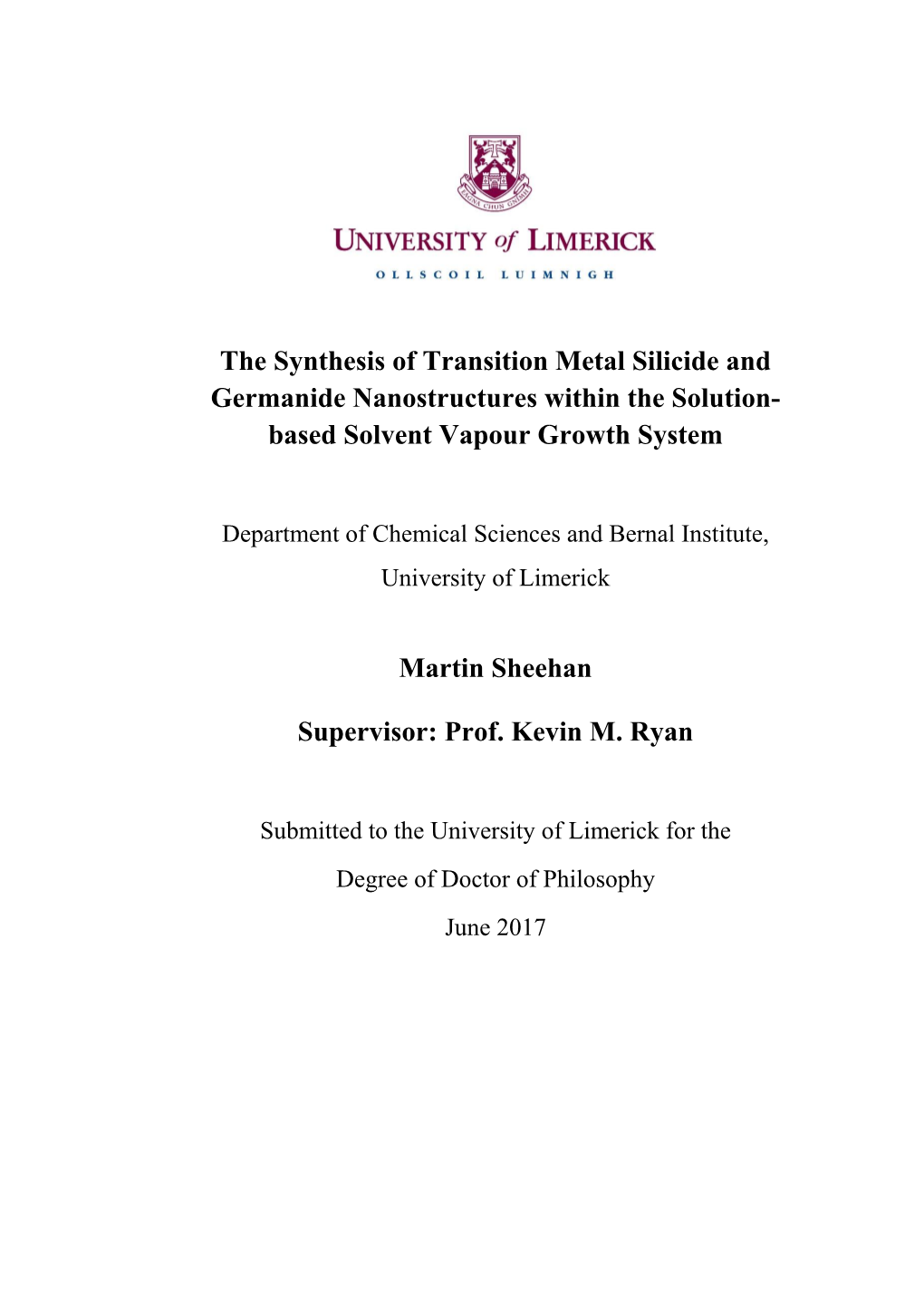 The Synthesis of Transition Metal Silicide and Germanide Nanostructures Within the Solution- Based Solvent Vapour Growth System