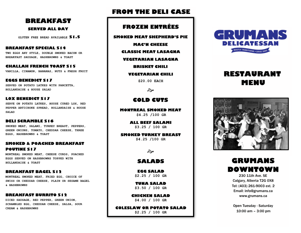 E E GRUMANS DOWNTOWN RESTAURANT MENU