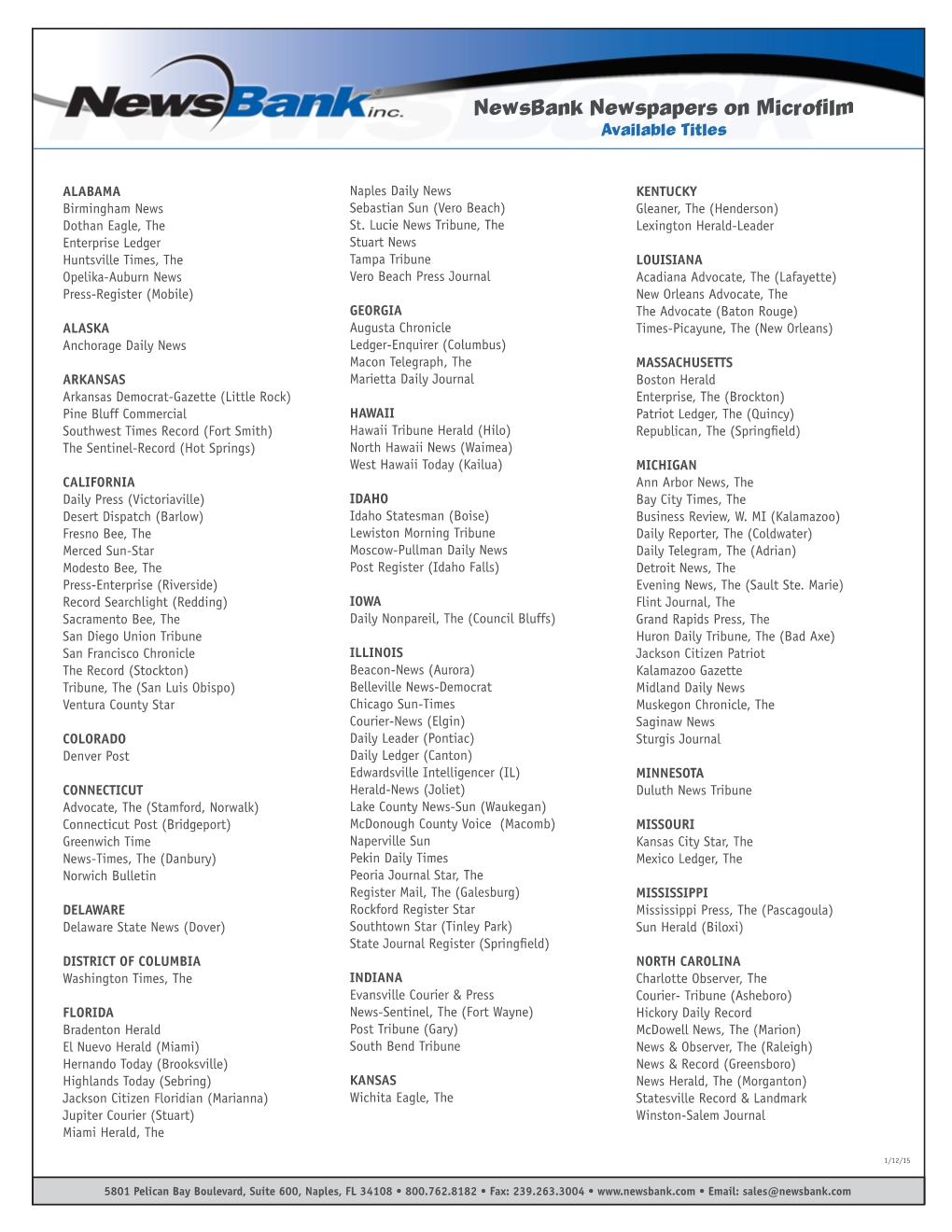 Newsbank Newspapers on Microfilm Available Titles