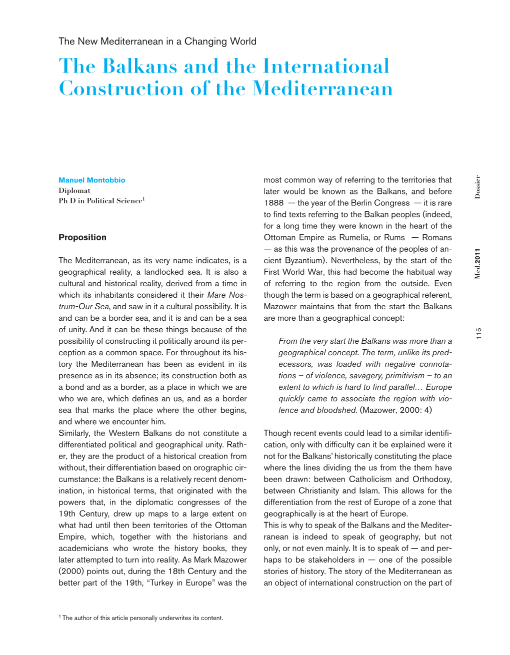 The Balkans and the International Construction of the Mediterranean