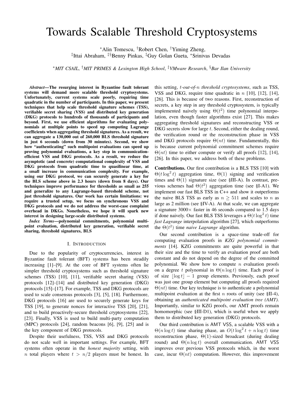 Towards Scalable Threshold Cryptosystems