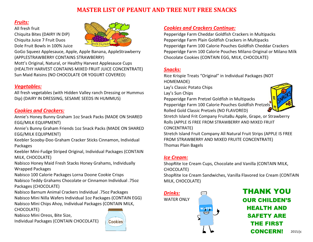 Master List of Peanut and Tree Nut Free Snacks