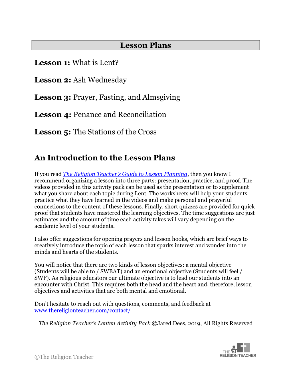 Lenten Activity Pack Lesson Plans.Pdf