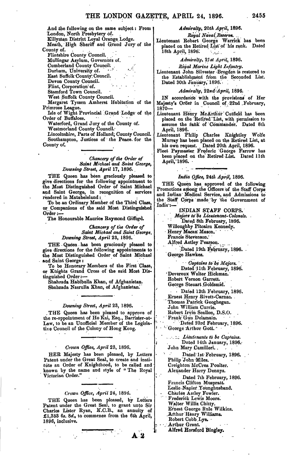 The London Gazette, April 24, 1896. 2455