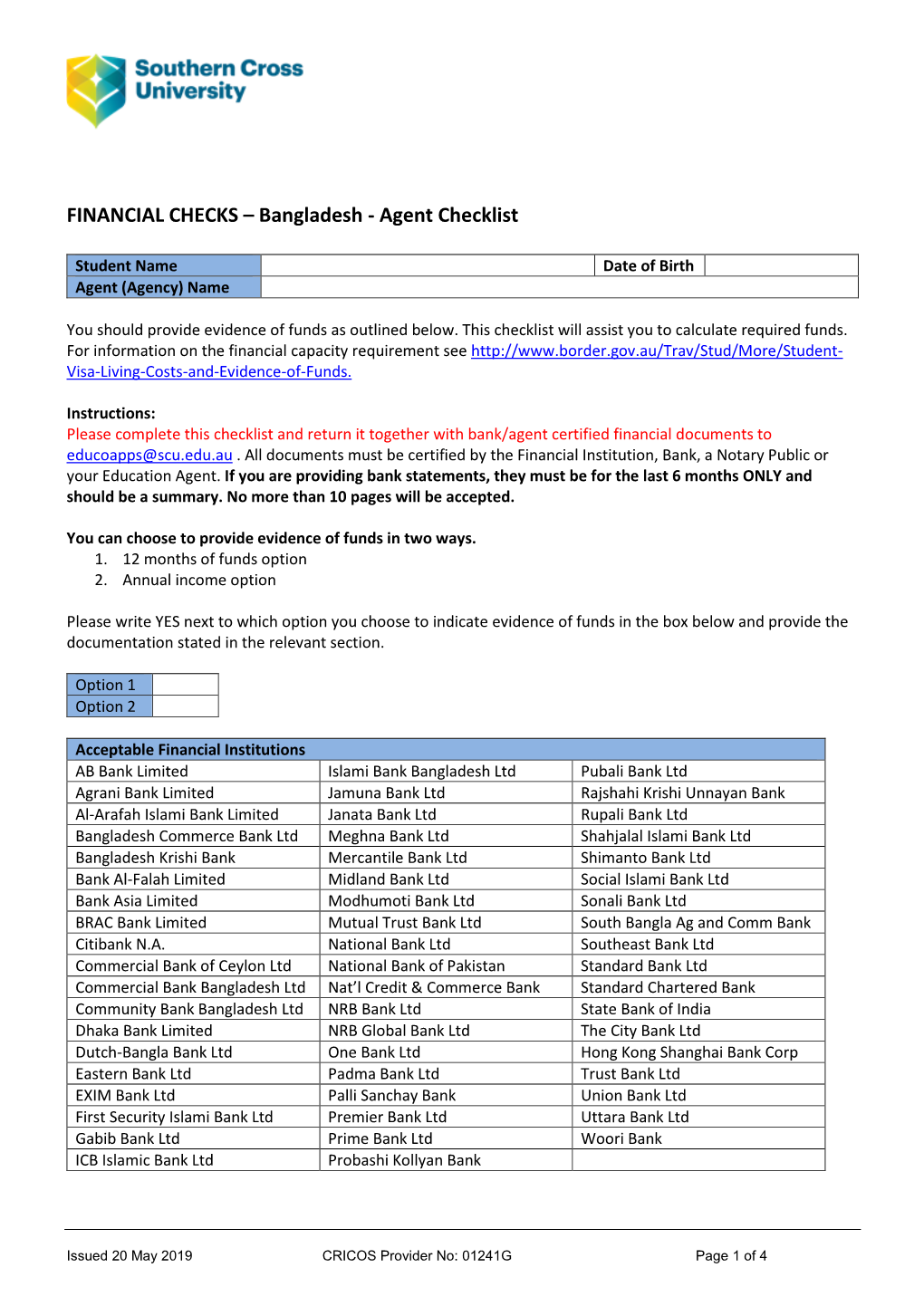 FINANCIAL CHECKS – Bangladesh - Agent Checklist