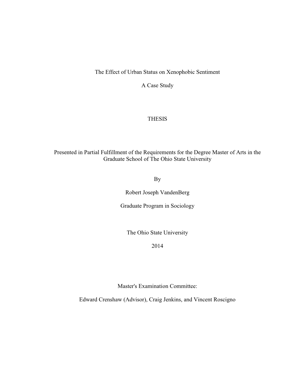 The Effect of Urban Status on Xenophobic Sentiment