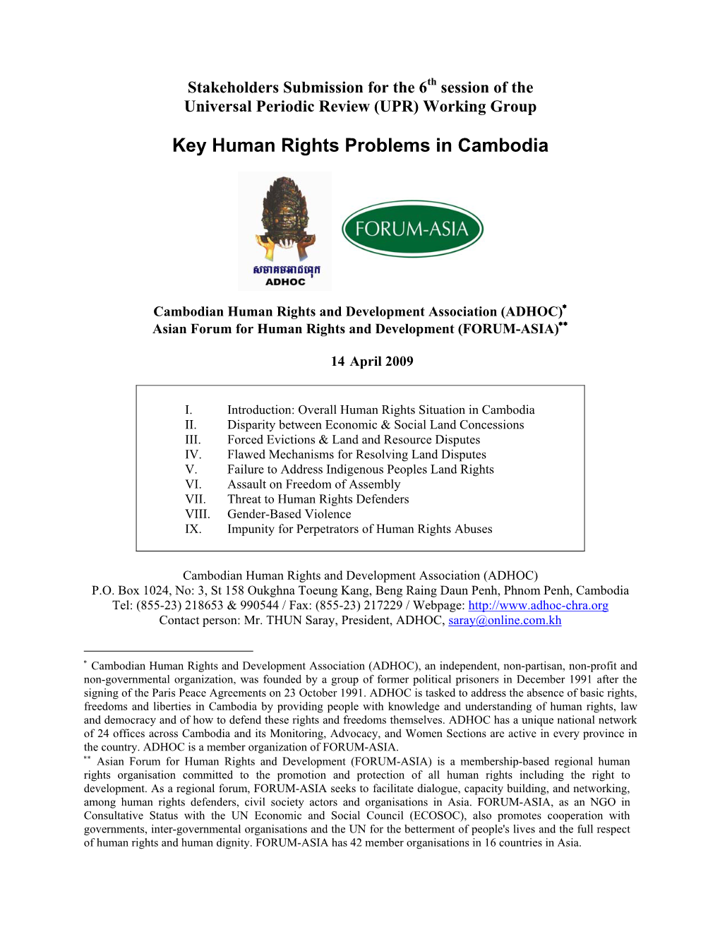 Key Human Rights Problems in Cambodia