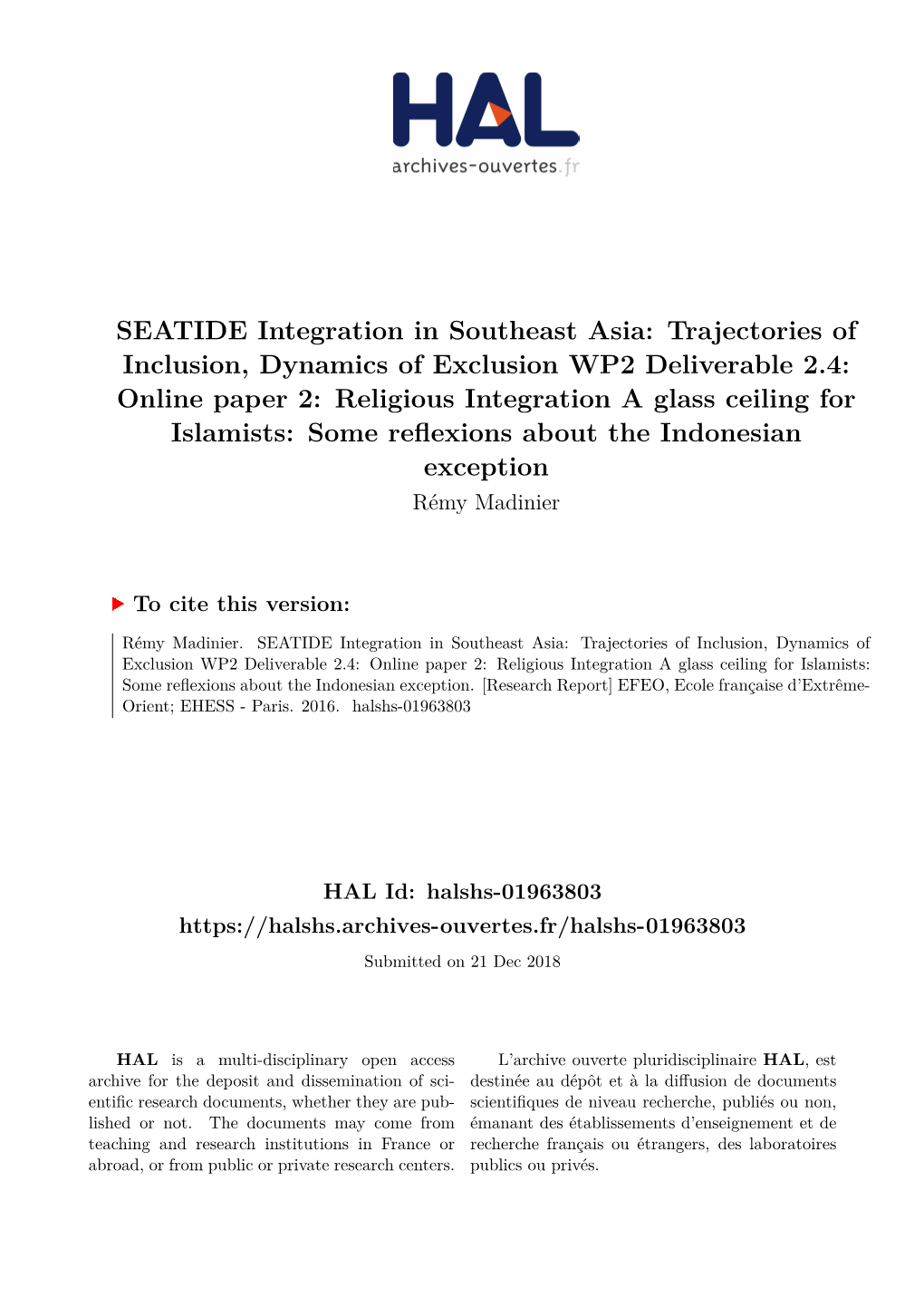 Trajectories of Inclusion, Dynamics of Exclusion WP2