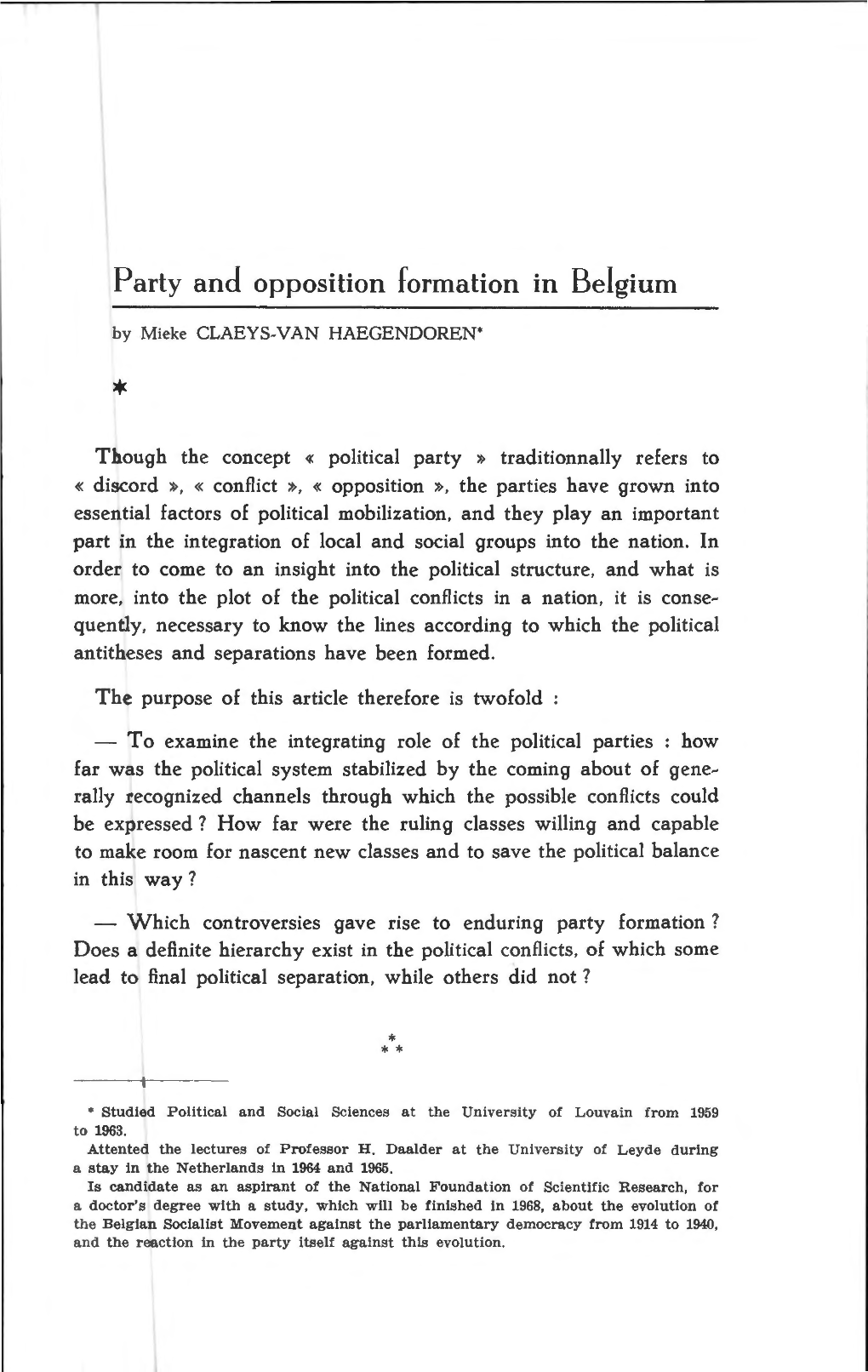 Party and Opposition Formation in Belgium