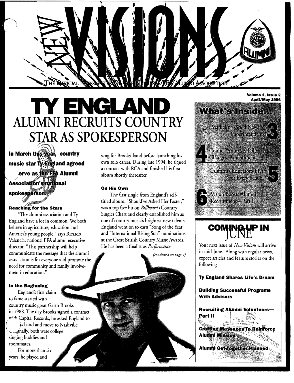 TY ENGLAND April/May 1996 ALUMNI RECRUITS COUNTRY Sujlas SPOKESPERSON