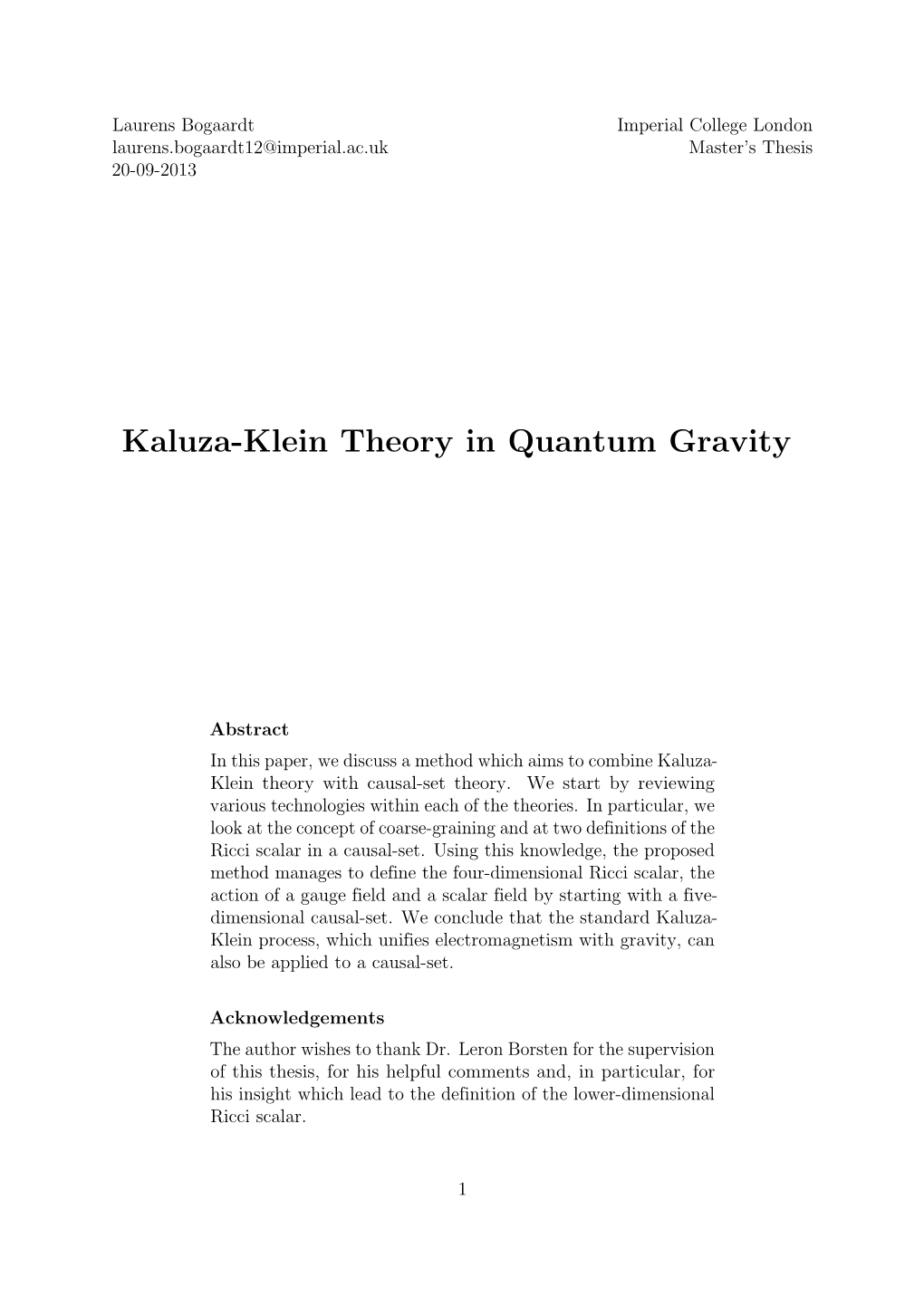 Kaluza-Klein Theory in Quantum Gravity