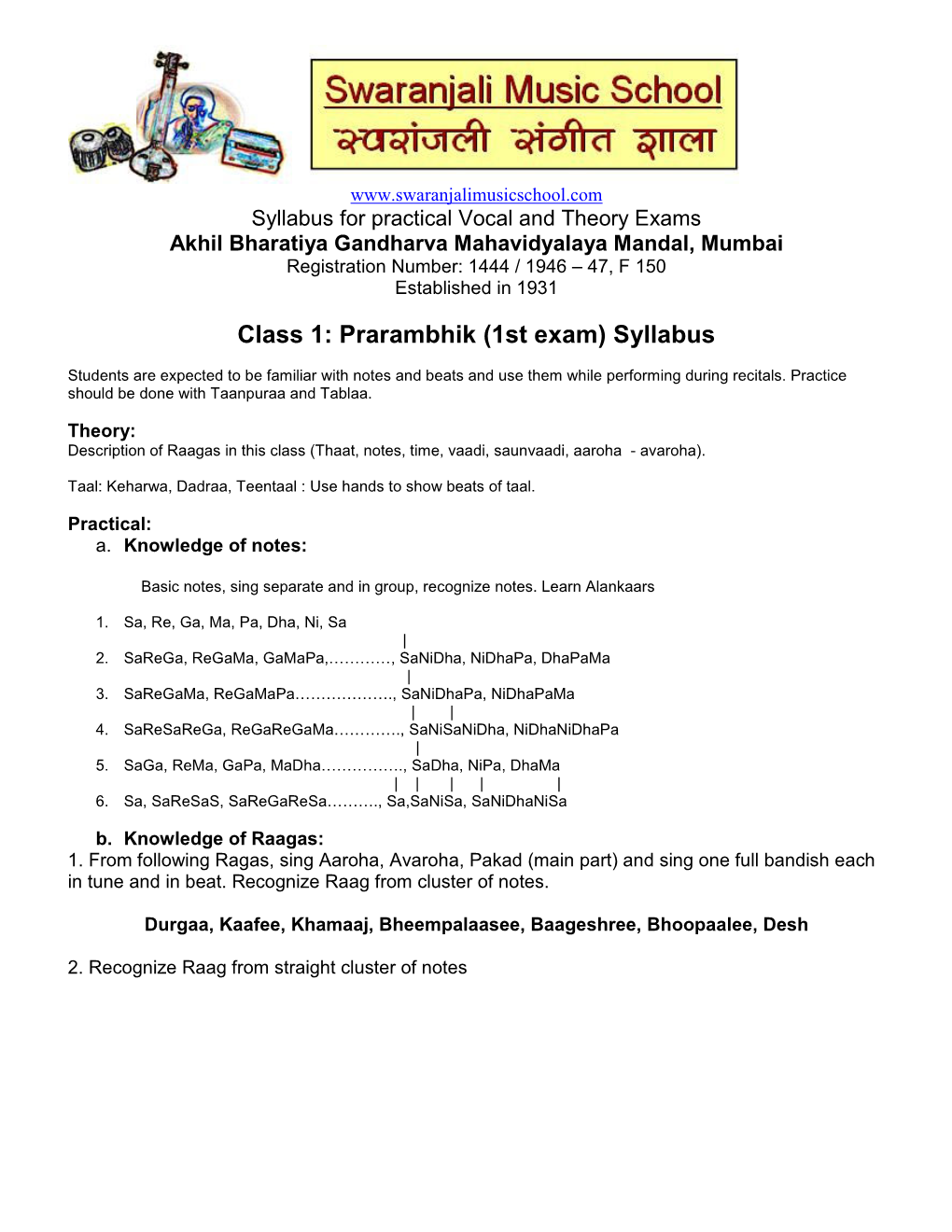 Class 1: Prarambhik (1St Exam) Syllabus