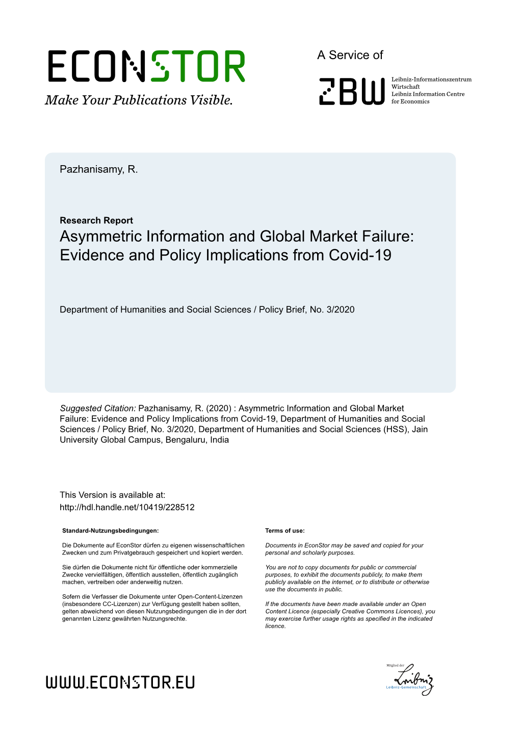 Asymmetric Information and Global Market Failure: Evidence and Policy Implications from Covid-19