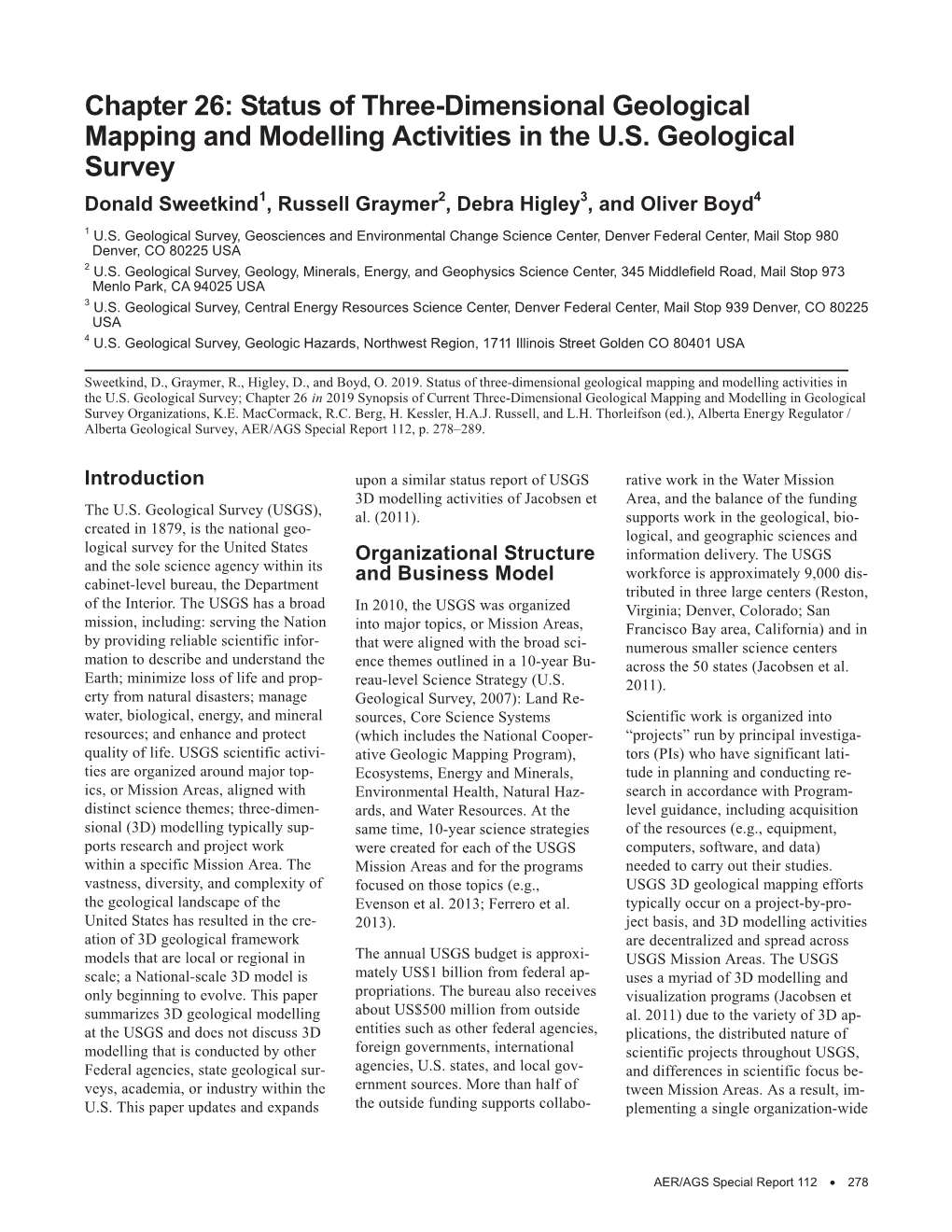 AER/AGS Special Report 112: Chapter 26: Status of Three-Dimensional Geological Mapping and Modelling Activities in the U.S. Geol