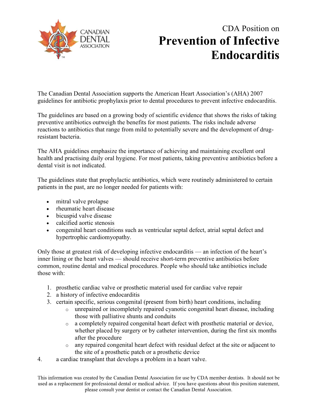 Prevention of Infective Endocarditis