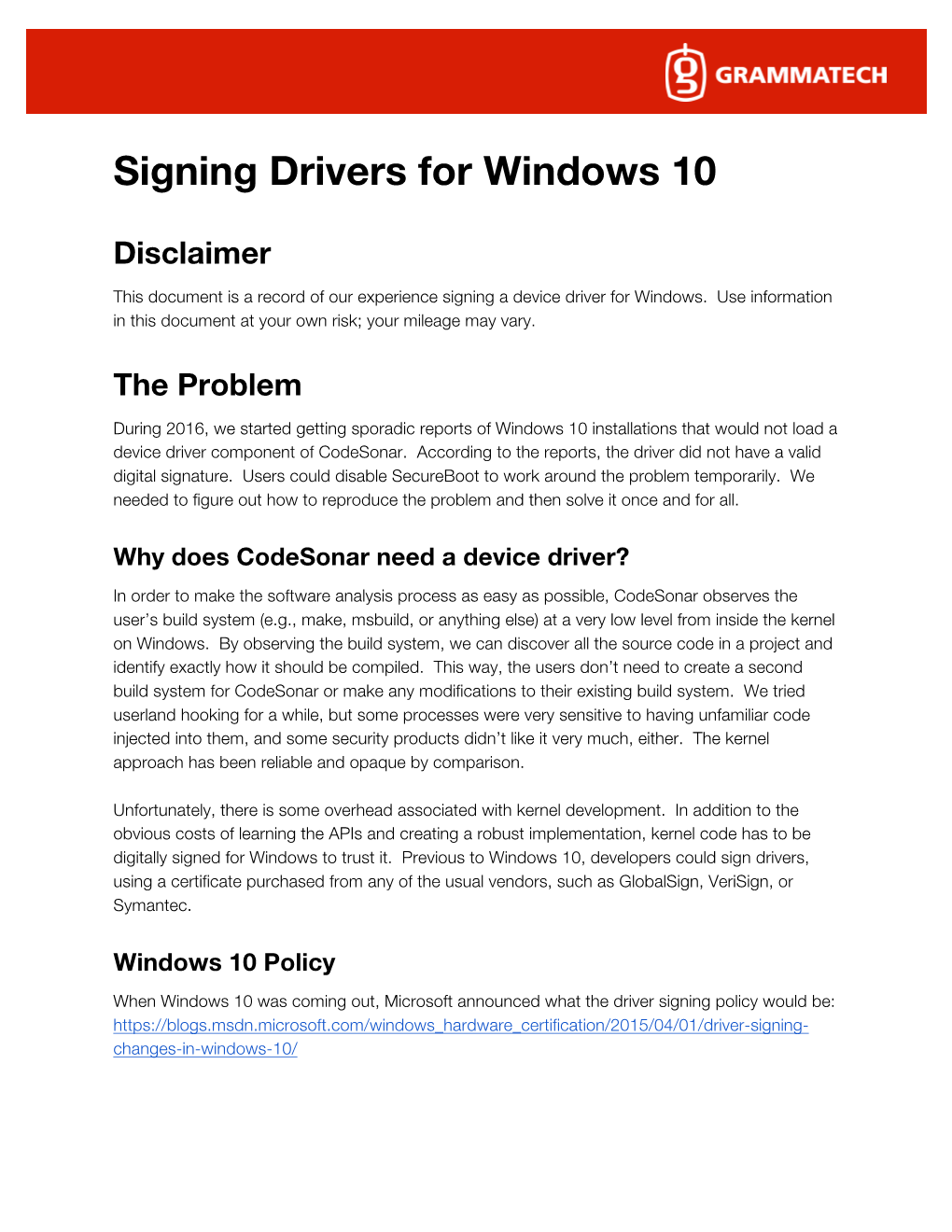 Signing Drivers for Windows 10