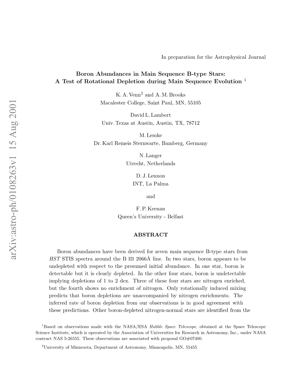 Boron Abundances in Main Sequence B-Type Stars: a Test of Rotational