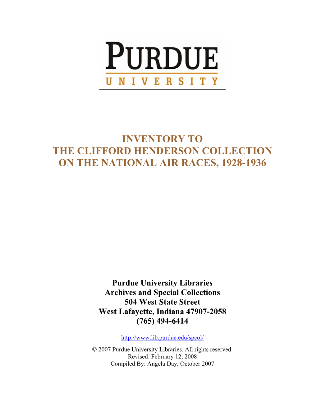 Inventory to the Clifford Henderson Collection on the National Air Races, 1928-1936