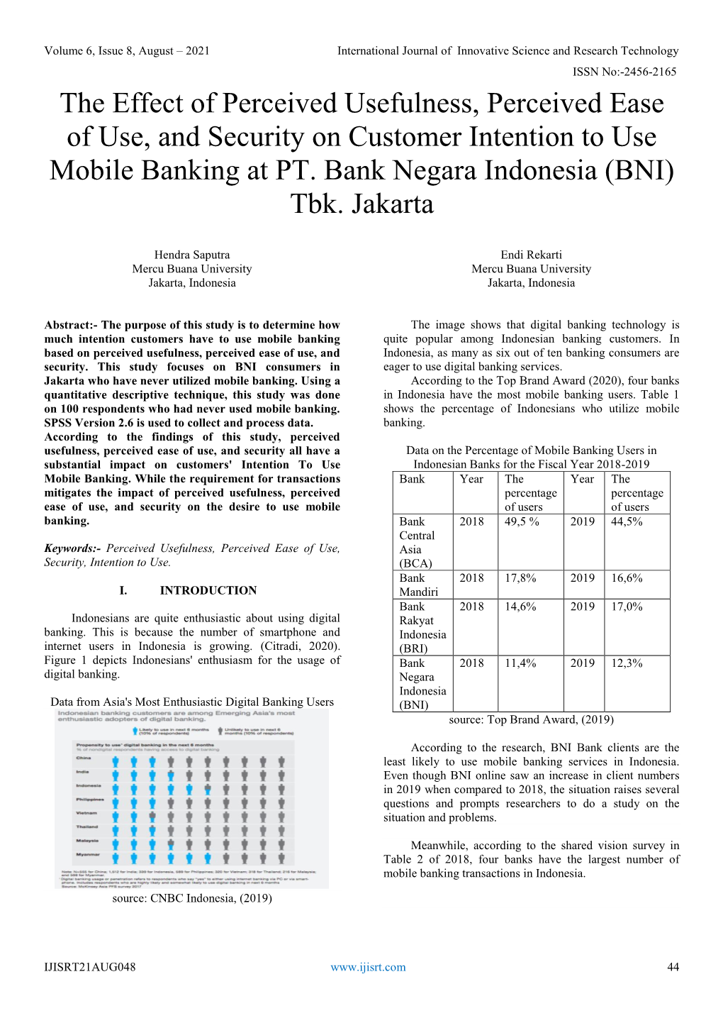 The Effect of Perceived Usefulness, Perceived Ease of Use, and Security on Customer Intention to Use Mobile Banking at PT