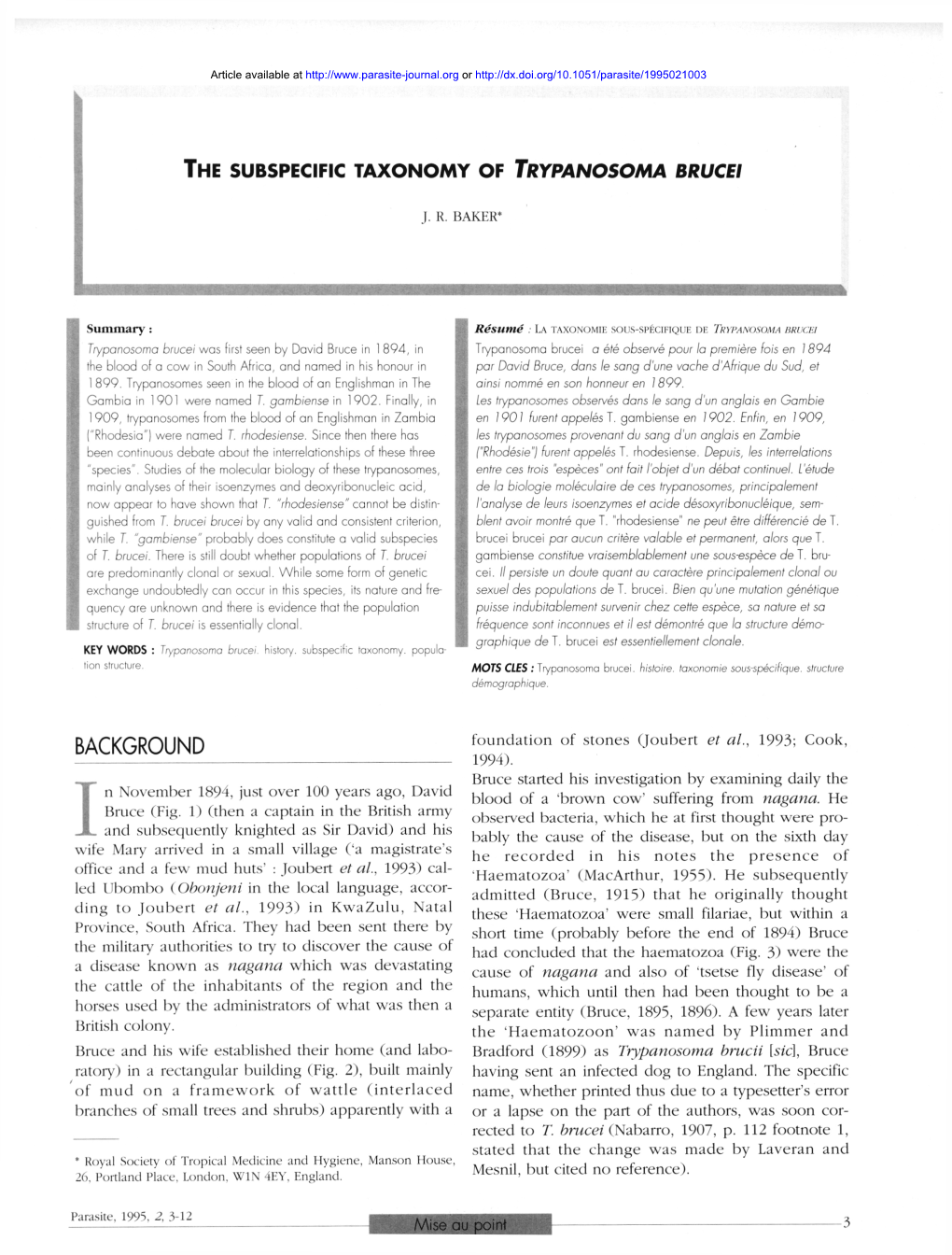 The Subspecific Taxonomy of Trypanosoma Brucei