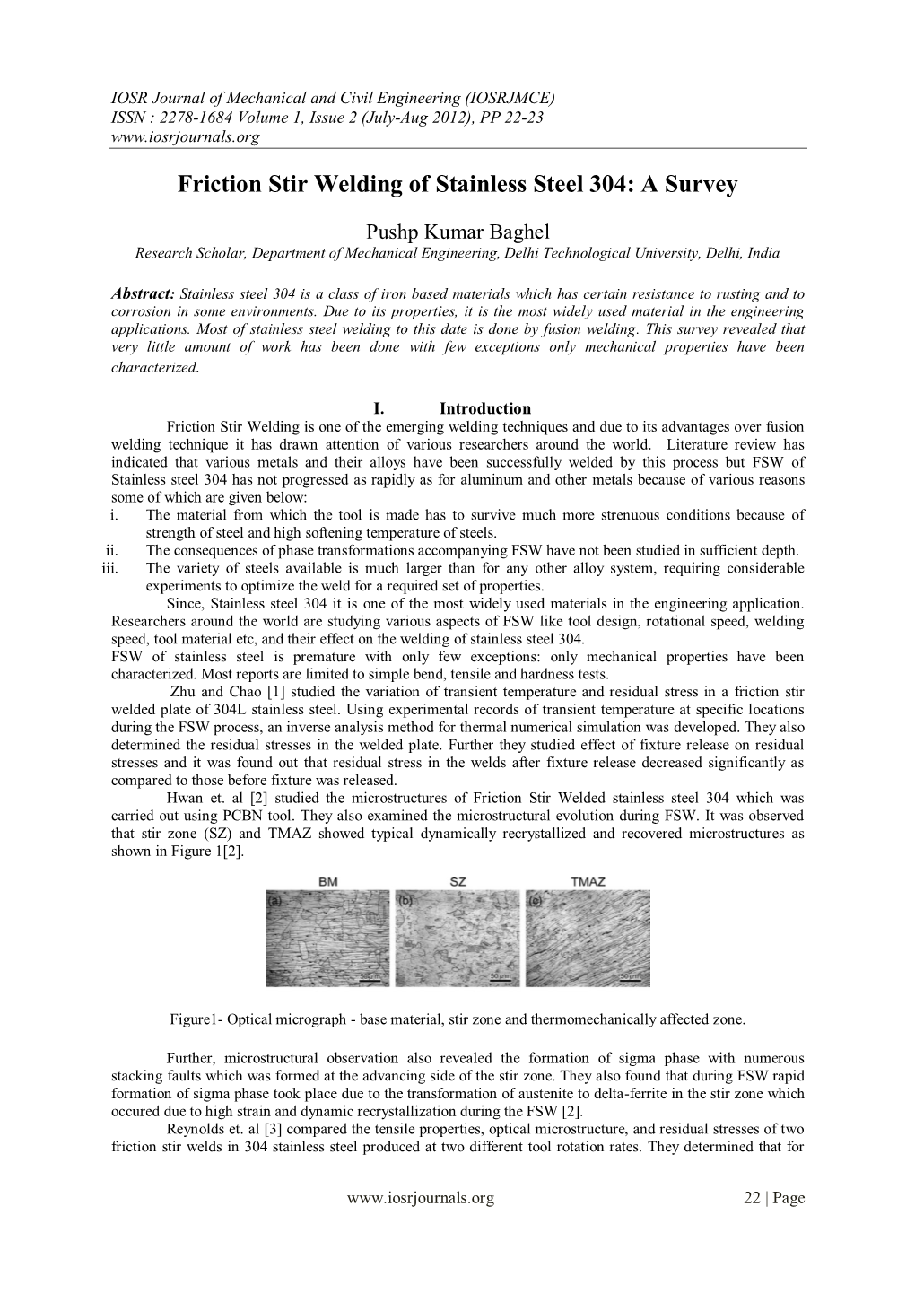 Friction Stir Welding of Stainless Steel 304: a Survey