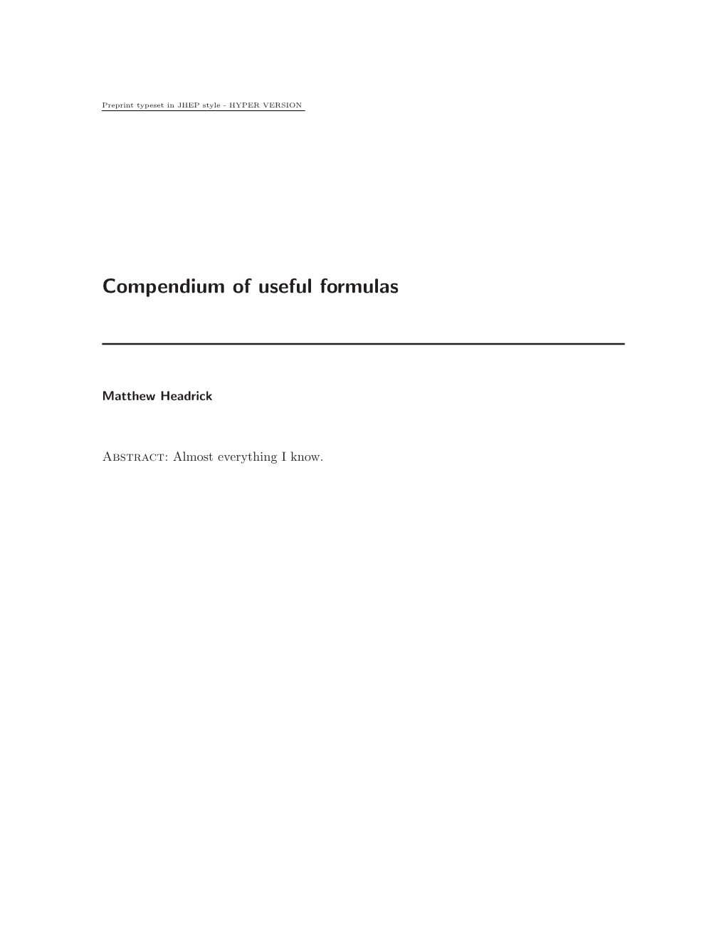 Compendium of Useful Formulas