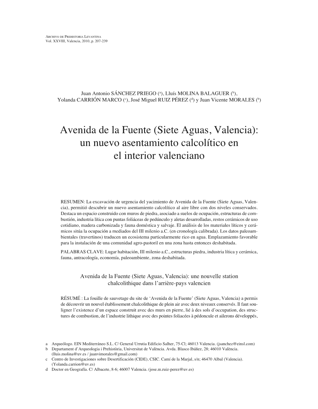 Siete Aguas, Valencia): Un Nuevo Asentamiento Calcolítico En El Interior Valenciano